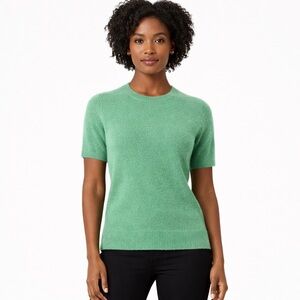 C BY BLOOMINGDALE’S 100% Cashmere Short Sleeve Sweater|Fern Green|Size Small NWT